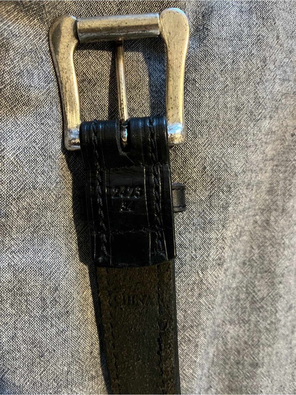 Vintage Brighton Size 34 Black Crocodile Embossed Leather Belt Silver Buckle Sty - Picture 3 of 7